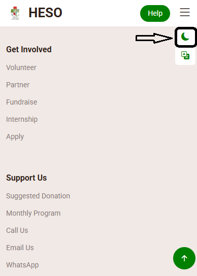 Picha ya skrini inayoonyesha ikoni ya mwezi kwenye kona ya juu kulia kwa hali ya giza